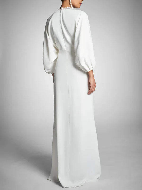 Wholesale Sheath/Column Long Sleeves Plunging V Neck Floor-Length Wedding Dresses